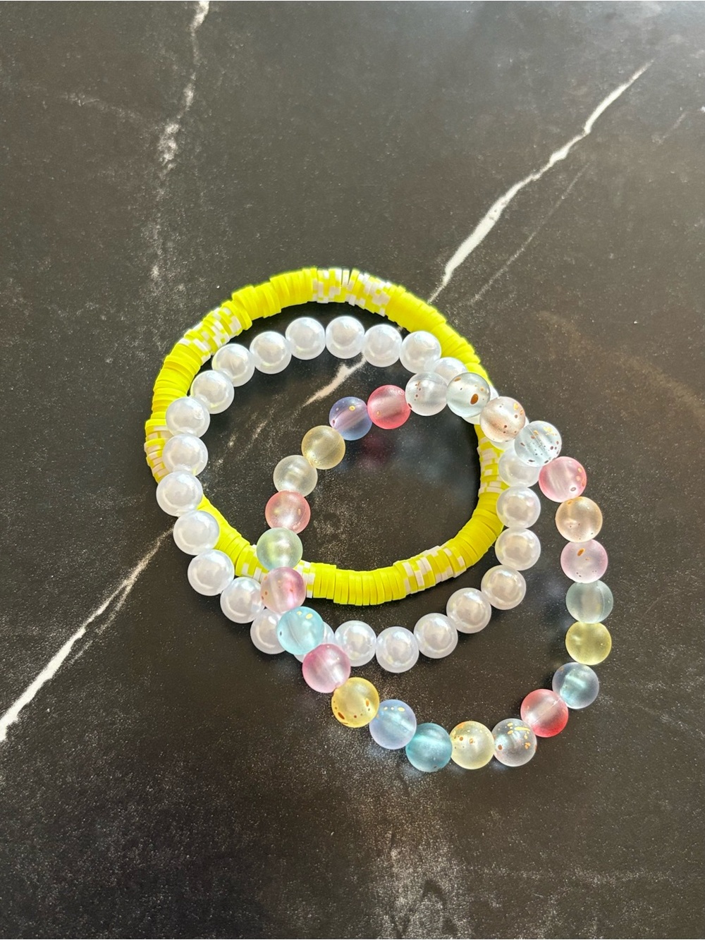 3 Multicolor Beaded Stretch Bracelet Set - Yellow Accent